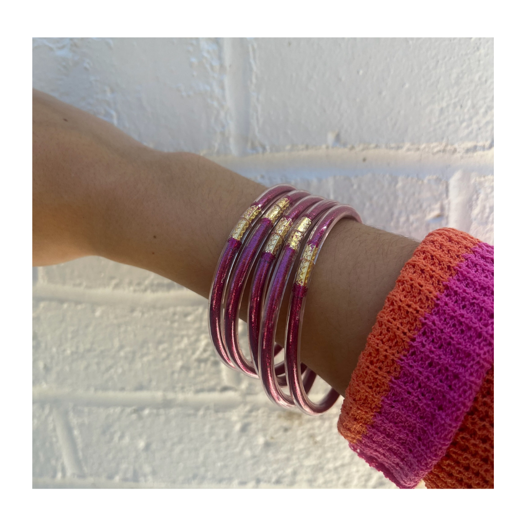 Waterproof Glitter Bangle Stack - Fuchsia