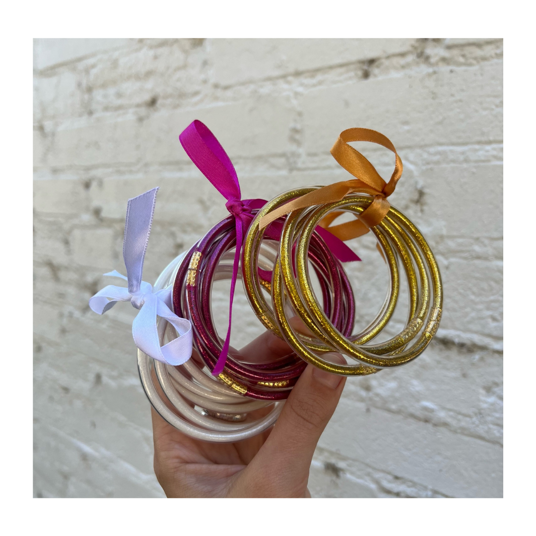 Waterproof Glitter Bangle Stack - Fuchsia