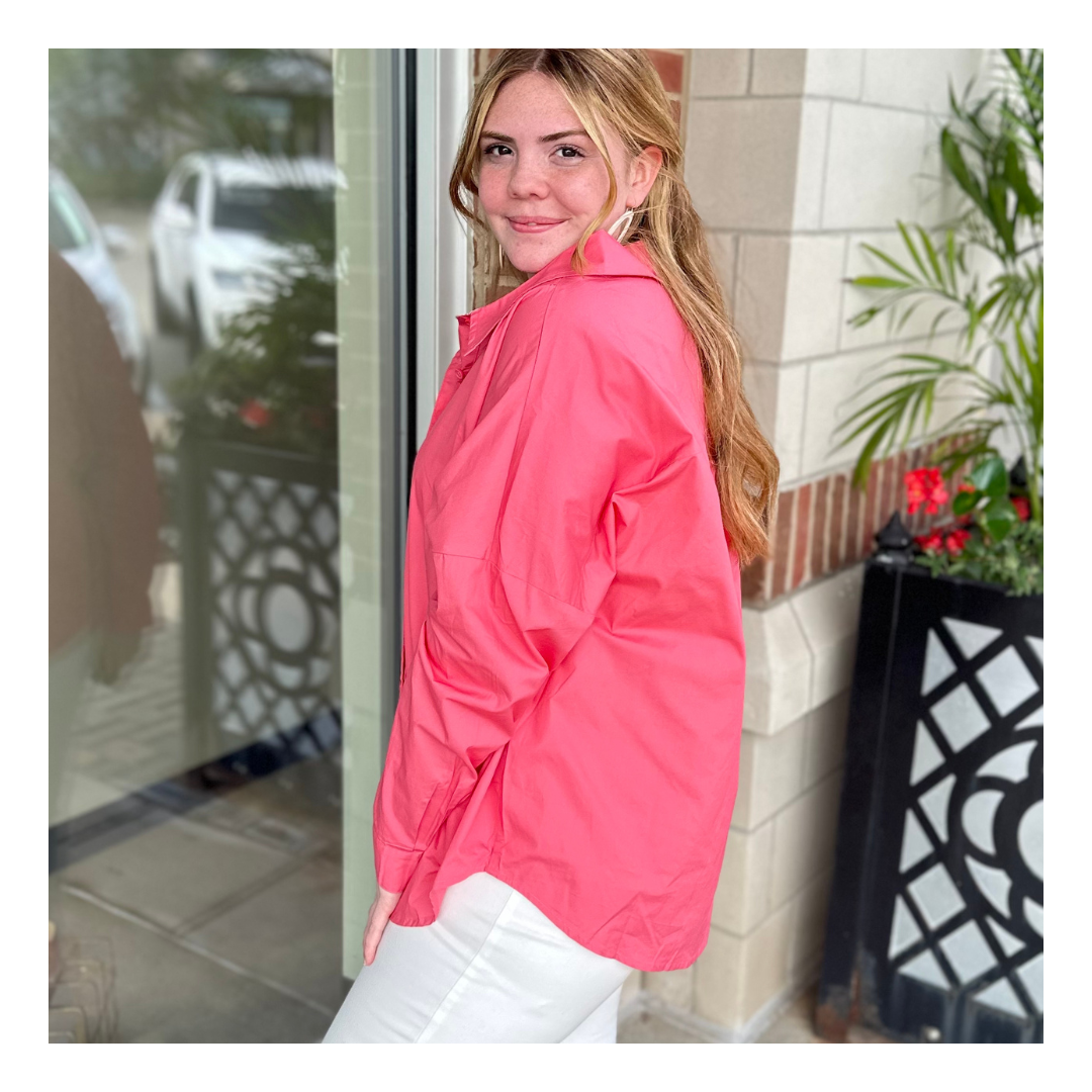 Polly Poplin Top - Coral