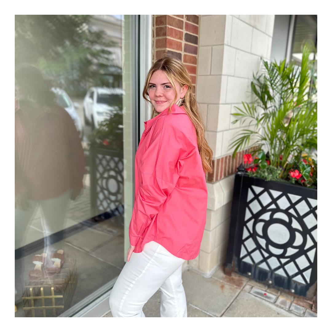 Polly Poplin Top - Coral