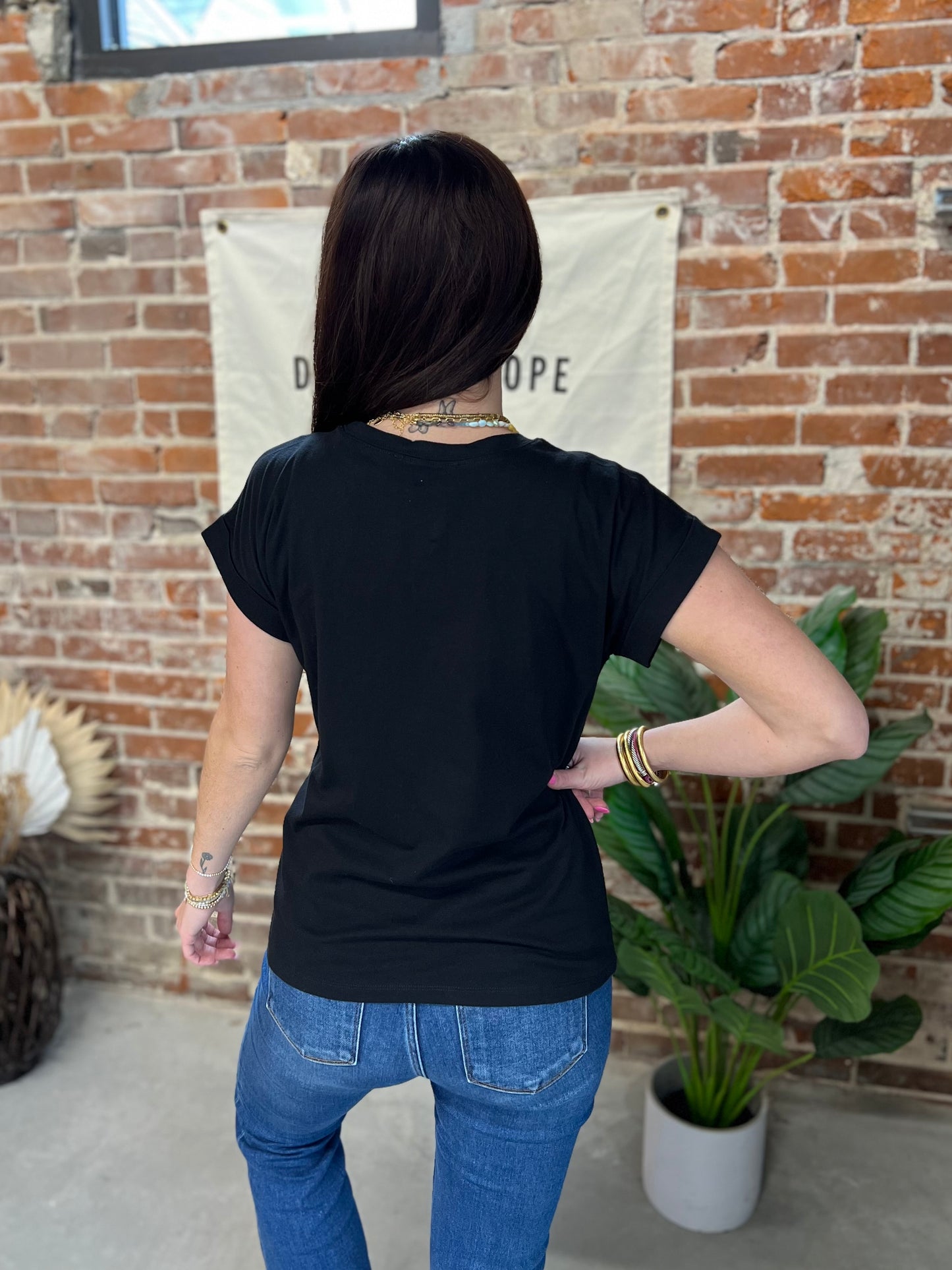 Charlotte Folded Sleeve Tee - Black
