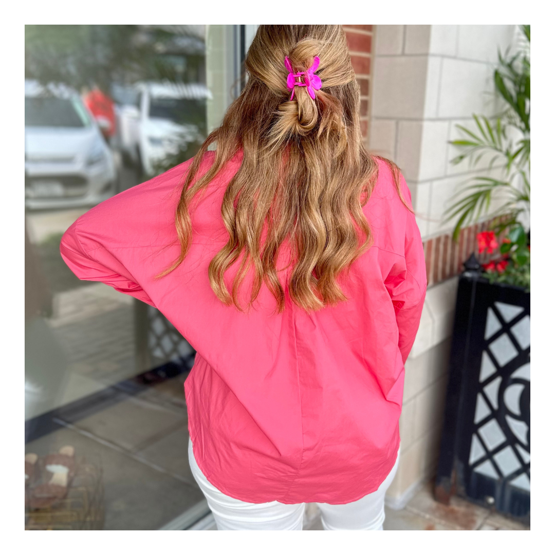 Polly Poplin Top - Coral
