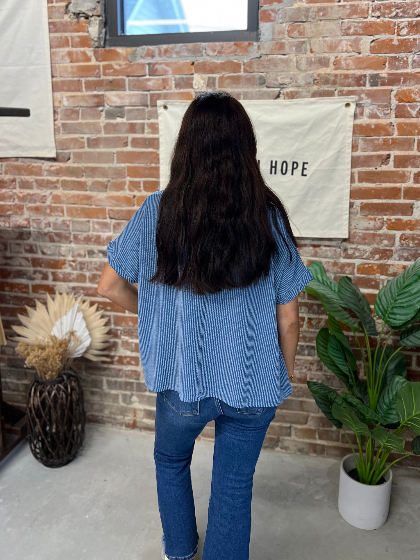 Gracie Ribbed Tee - Dusty Blue