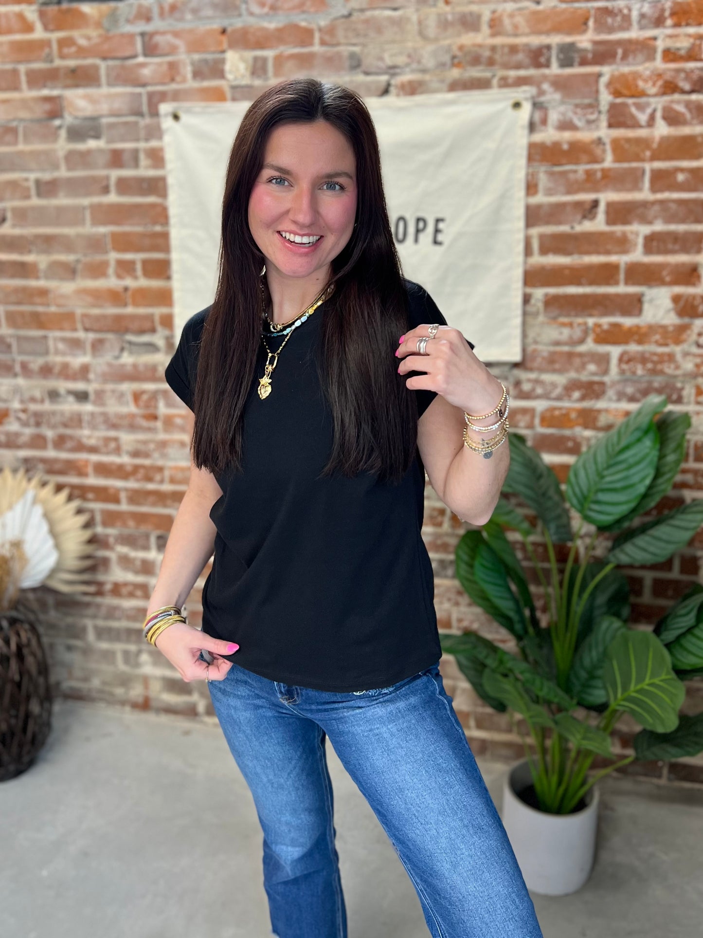 Charlotte Folded Sleeve Tee - Black