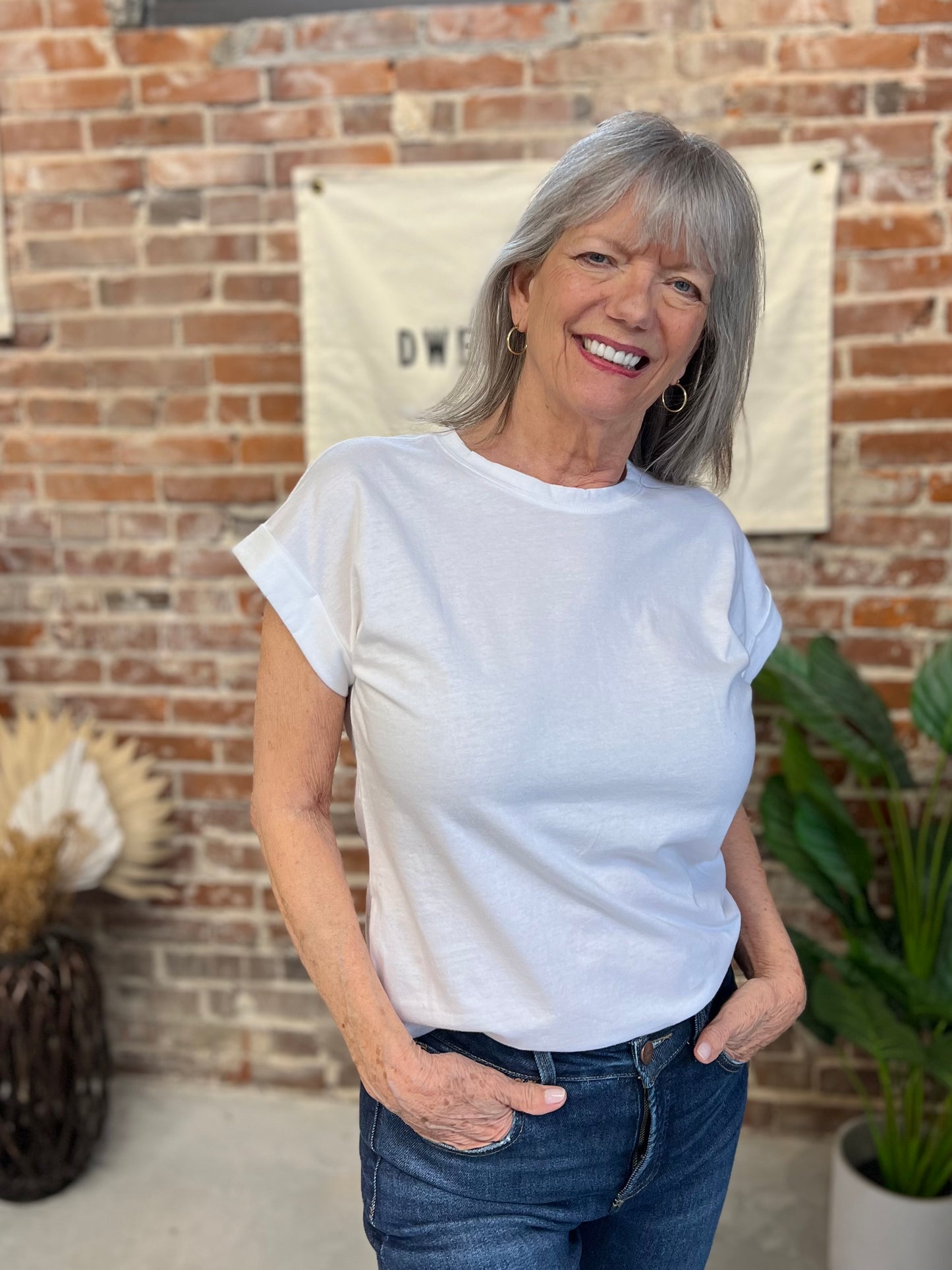 Charlotte Folded Sleeve Tee - White