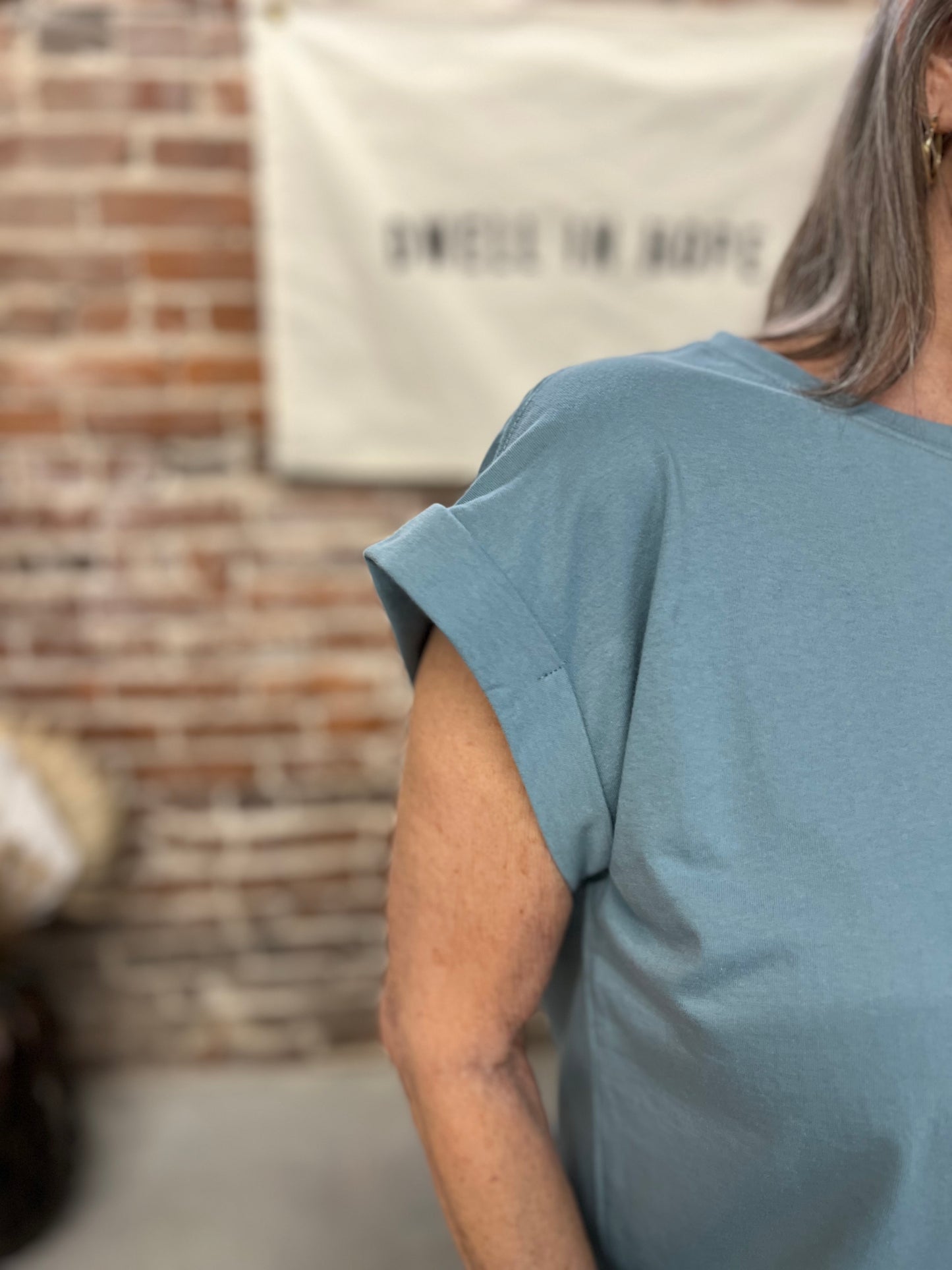 Louisa Folded Sleeve Tee - Blue Grey