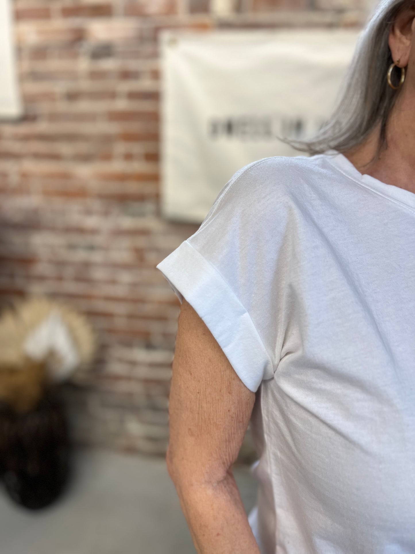 Charlotte Folded Sleeve Tee - White