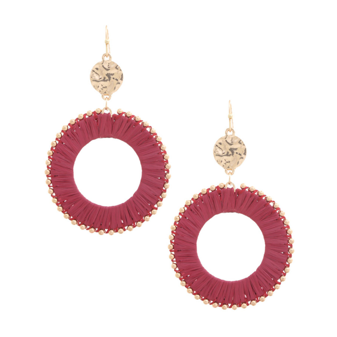 Fall Rafia Drop Earrings - Burgundy