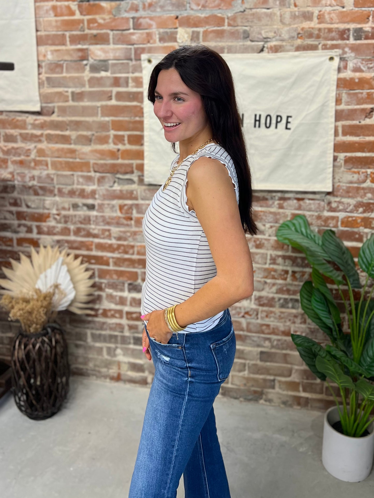 Eleanor Striped Tank - White