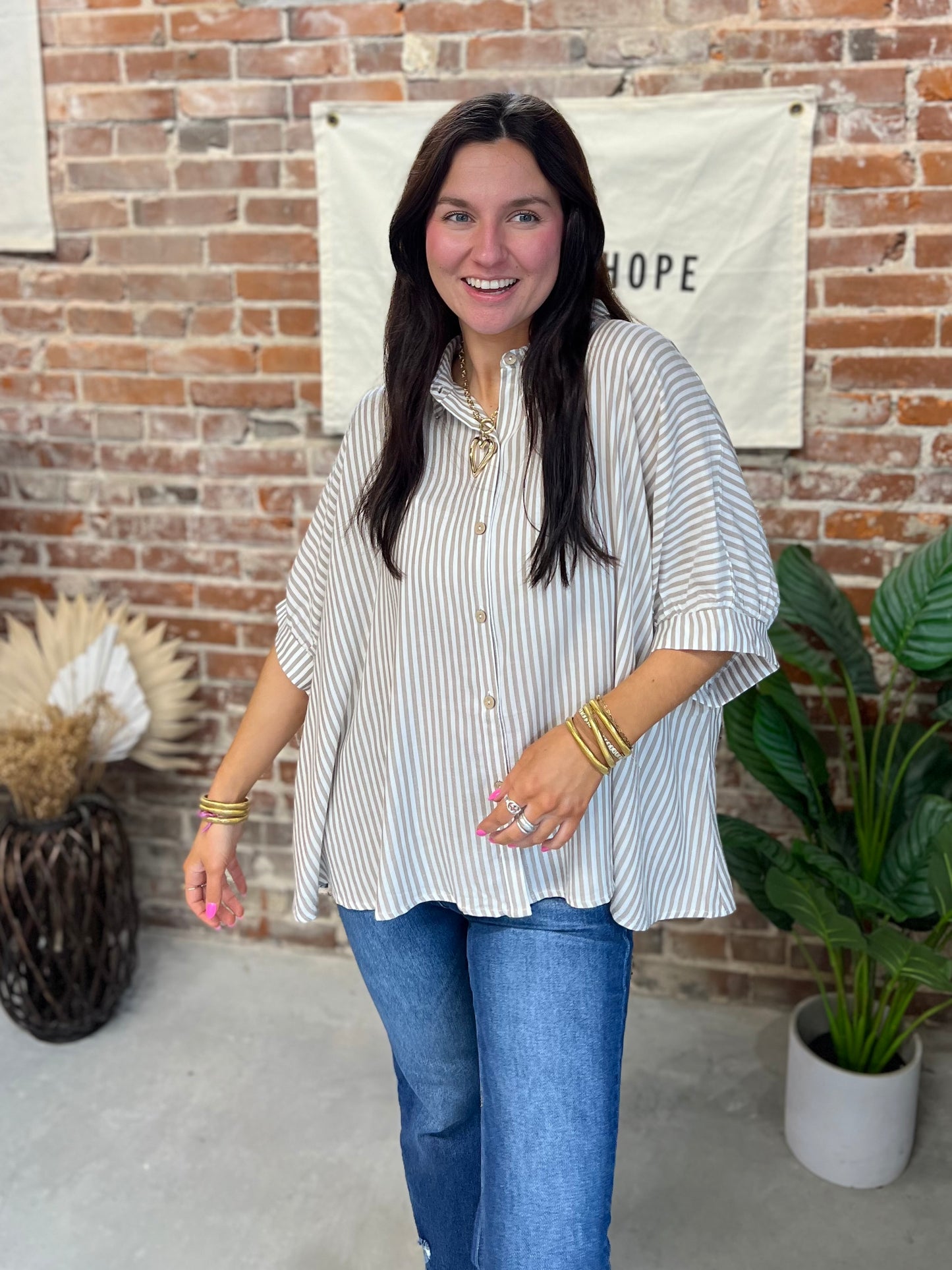 Lumi Button Up Blouse - Taupe