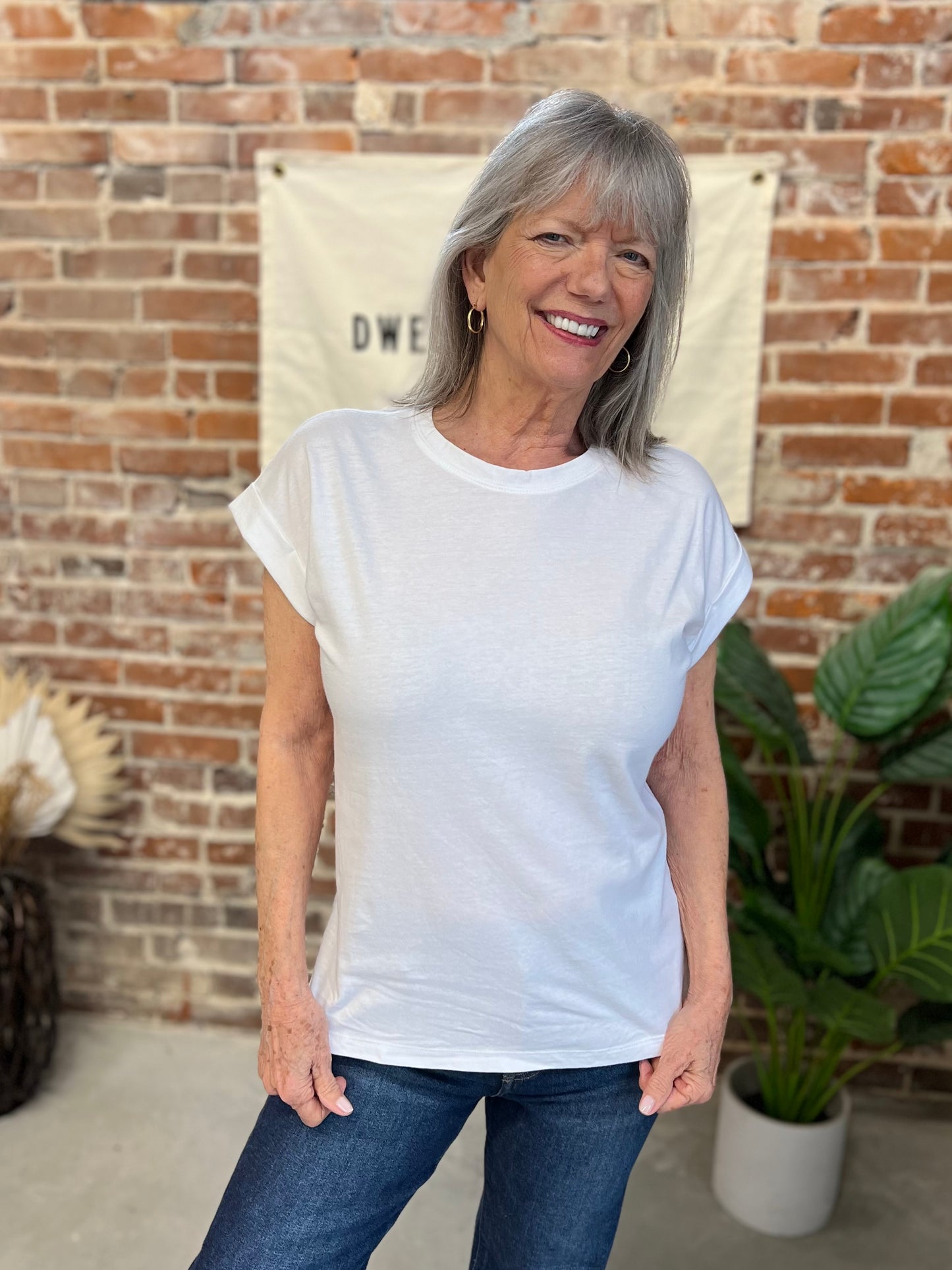 Charlotte Folded Sleeve Tee - White