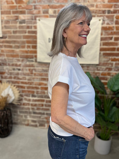 Charlotte Folded Sleeve Tee - White