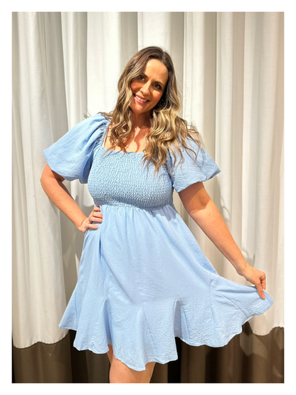 Ophelia Puff Sleeve Dress - Blue