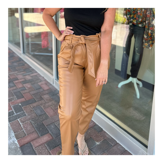 Evie Leather Pants - Camel