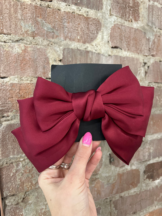Satin Burgundy Bow Hair Clip