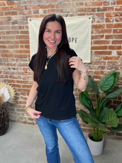Charlotte Folded Sleeve Tee - Black