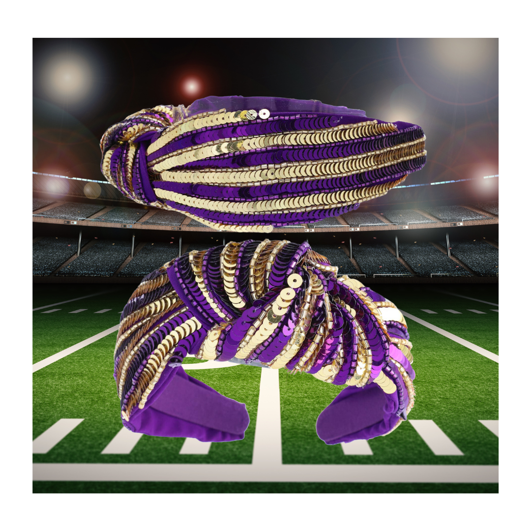 Game Day  Sequin Headband - Purple/Gold