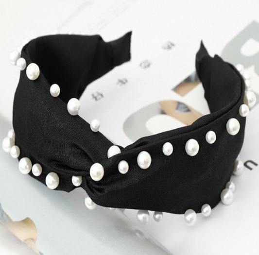 Criss Cross Pearl Headband - Black