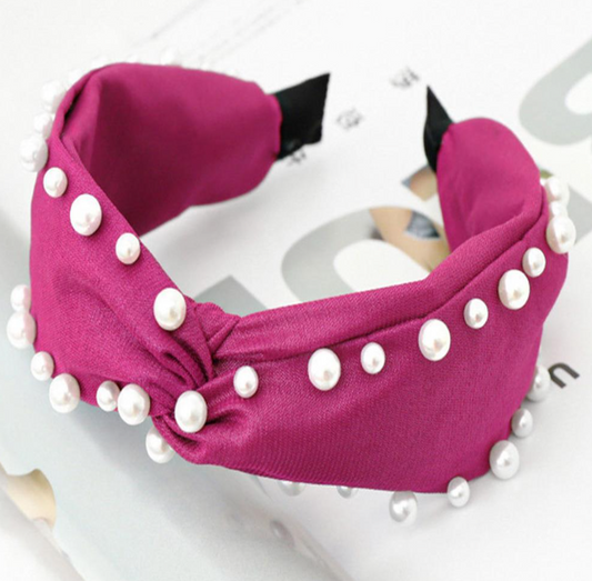 Criss Cross Pearl Headband - Fuchsia