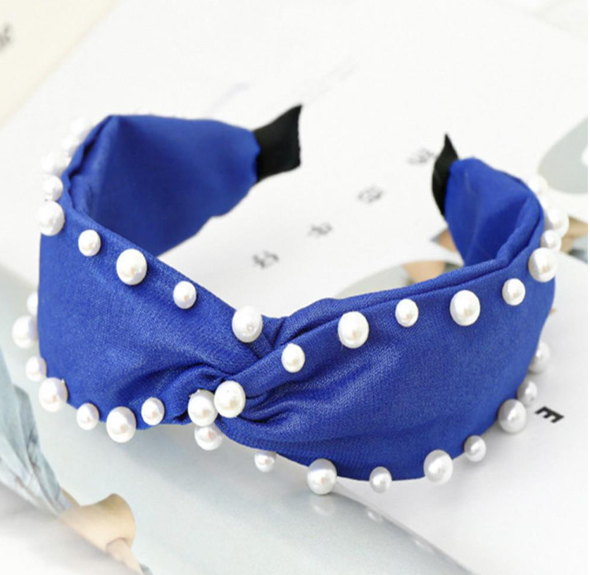 Criss Cross Pearl Headband - Blue