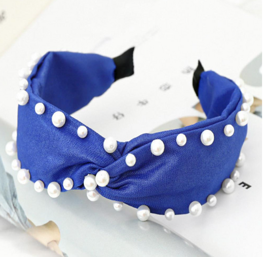 Criss Cross Pearl Headband - Blue